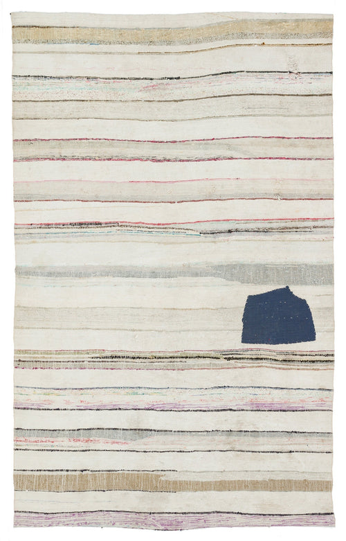 Girit 37159 Beige Striped Wool Handmade Area Rug 5'3" x 8'6"