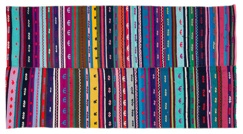 Girit Red Striped Wool Handmade Area Rug 4'0" x 7'6"