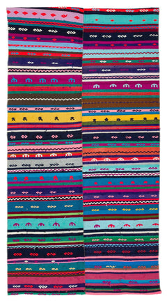 Girit Red Striped Wool Handmade Area Rug 4'0" x 7'6"