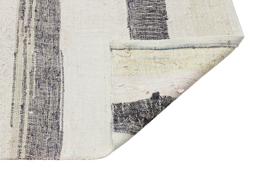 Girit Beige Striped Wool Handmade Area Rug 5'6" x 8'10"