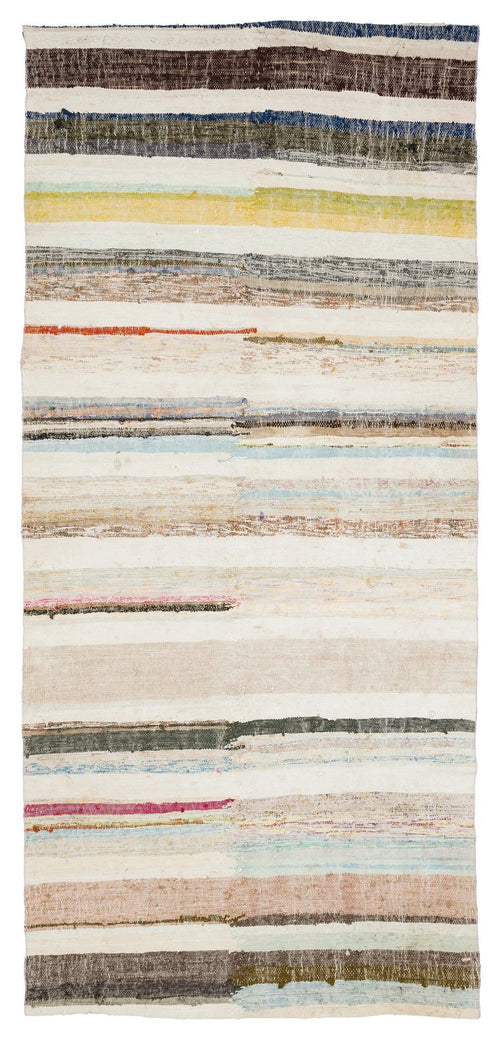Girit Beige Striped Wool Handmade Area Rug 5'9" x 9'7"