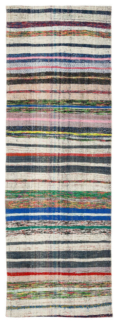 Girit Beige Striped Wool Handmade Area Rug 3'0" x 9'0"