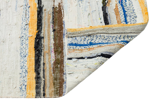 Girit Beige Striped Wool Handmade Area Rug 5'1" x 9'8"