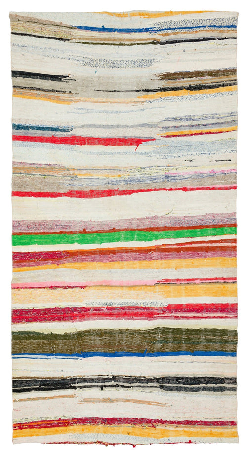 Girit Beige Striped Wool Handmade Area Rug 5'1" x 9'8"