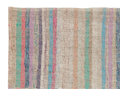 Girit Beige Striped Wool Handmade Area Rug 4'8" x 6'5"
