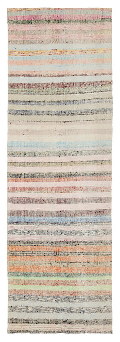 Girit Beige Striped Wool Handmade Area Rug 3'1" x 9'5"