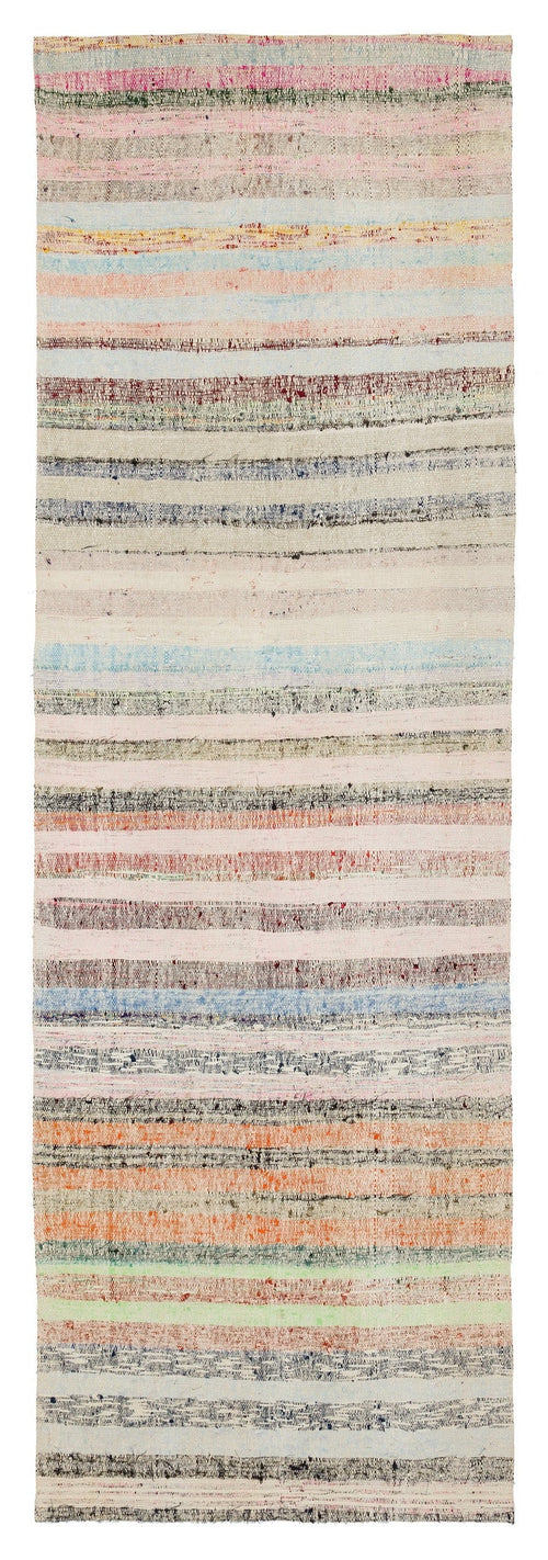 Girit Beige Striped Wool Handmade Area Rug 3'1" x 9'5"