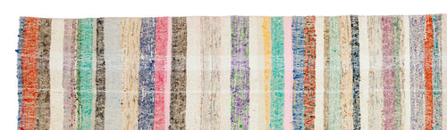 Girit Beige Striped Wool Handmade Area Rug 2'11" x 10'10"