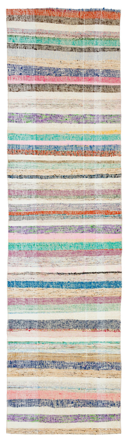 Girit Beige Striped Wool Handmade Area Rug 2'11" x 10'10"