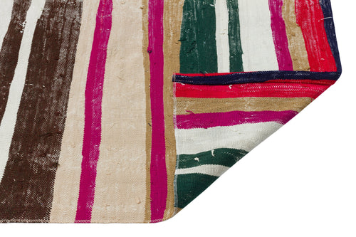 Girit Beige Striped Wool Handmade Area Rug 4'10" x 10'10"