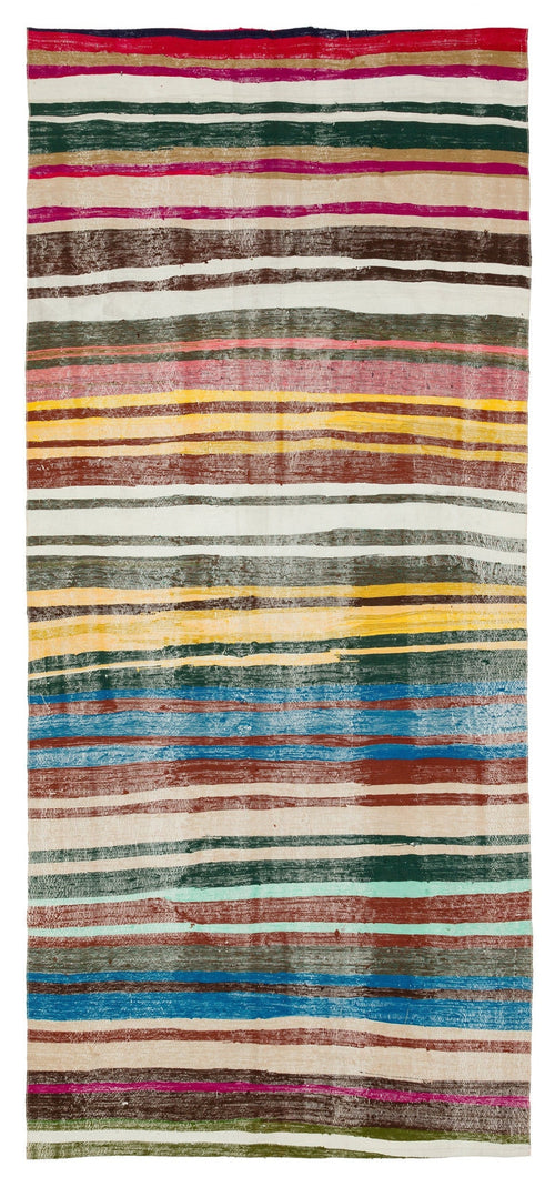 Girit Beige Striped Wool Handmade Area Rug 4'10" x 10'10"