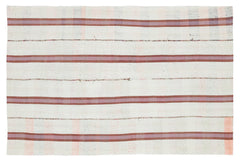 Girit White Striped Wool Handmade Area Rug 4'11" x 7'6"