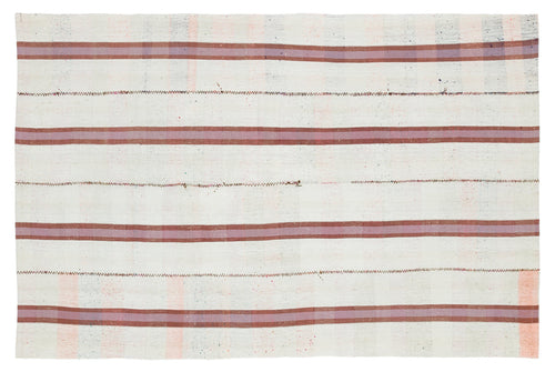 Girit White Striped Wool Handmade Area Rug 4'11" x 7'6"