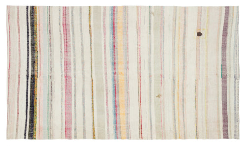 Girit Beige Striped Wool Handmade Area Rug 5'8" x 9'10"