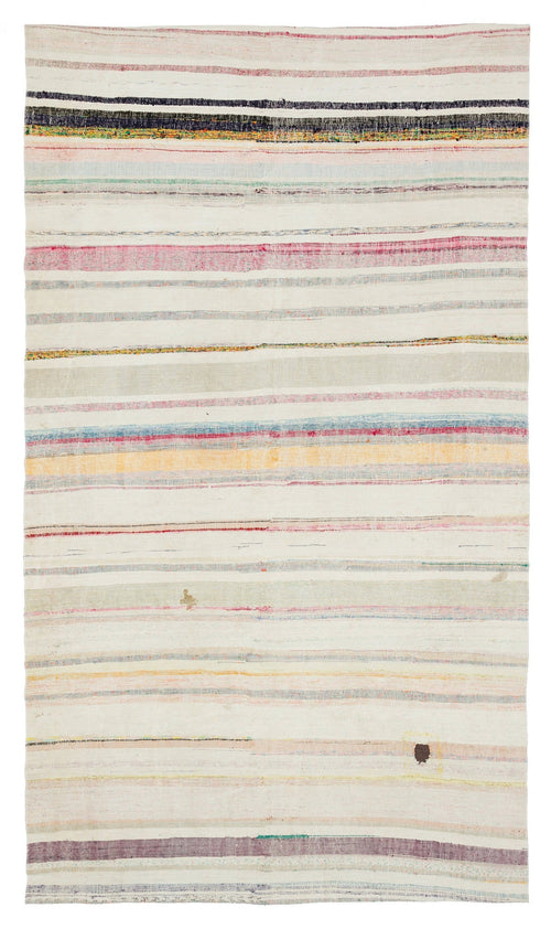 Girit Beige Striped Wool Handmade Area Rug 5'8" x 9'10"
