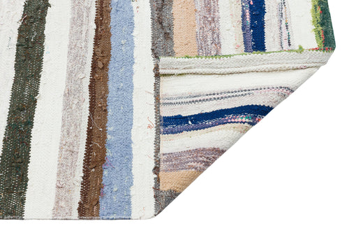 Girit Beige Striped Wool Handmade Area Rug 5'6" x 5'1"