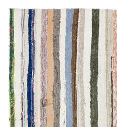 Girit Beige Striped Wool Handmade Area Rug 5'6" x 5'1"