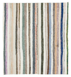 Girit Beige Striped Wool Handmade Area Rug 5'6" x 5'1"