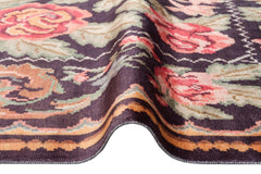 Black Red Floral Rug - Machine Made Cotton Area Rug | Washable Non Slip Carpet