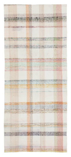 Girit Beige Striped Wool Handmade Area Rug 3'1" x 7'2"