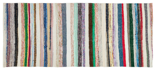 Girit Beige Striped Wool Handmade Area Rug 4'9" x 10'11"