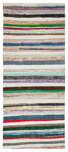 Girit Beige Striped Wool Handmade Area Rug 4'9" x 10'11"