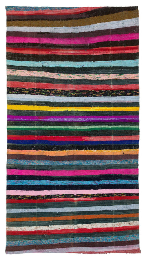 Girit Beige Striped Wool Handmade Area Rug 5'4" x 9'11"