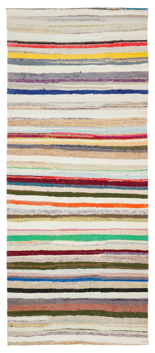 Girit Beige Striped Wool Handmade Area Rug 5'3" x 12'4"