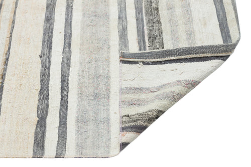 Girit Beige Striped Wool Handmade Area Rug 4'7" x 6'3"