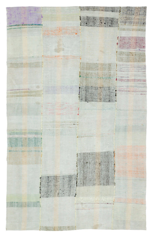 Girit Beige Striped Wool Handmade Area Rug 5'7" x 9'2"