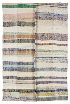 Girit Beige Striped Wool Handmade Area Rug 5'9" x 8'9"
