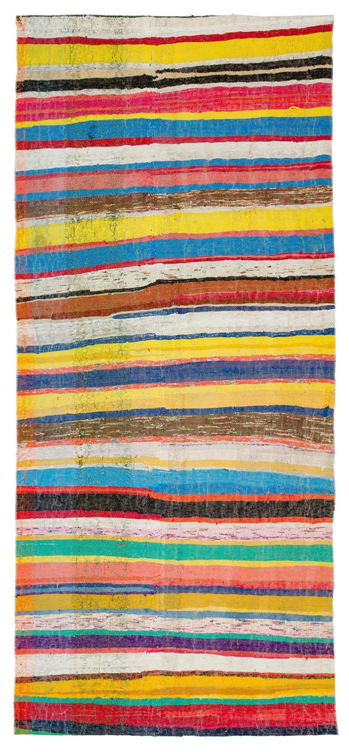 Girit Beige Striped Wool Handmade Area Rug 4'10" x 10'11"