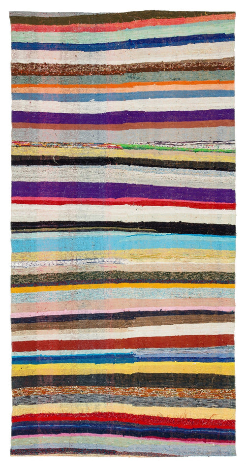 Girit Beige Striped Wool Handmade Area Rug 6'4" x 8'10"