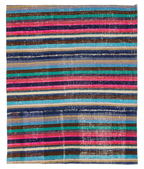 Girit Blue Striped Wool Handmade Area Rug 5'2" x 4'4"