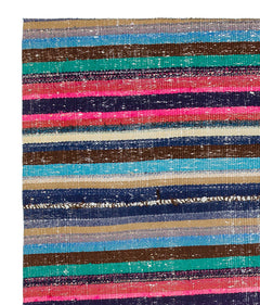 Girit Blue Striped Wool Handmade Area Rug 5'2" x 4'4"