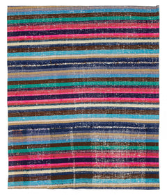 Girit Blue Striped Wool Handmade Area Rug 5'2" x 4'4"