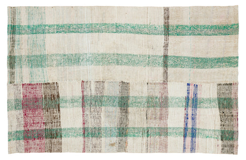 Girit 37207 Beige Striped Wool Handmade Area Rug 4'11" x 7'9"