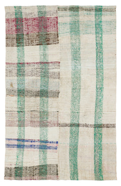 Girit 37207 Beige Striped Wool Handmade Area Rug 4'11" x 7'9"