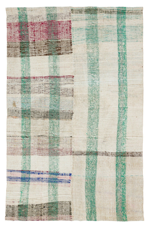 Girit 37207 Beige Striped Wool Handmade Area Rug 4'11" x 7'9"