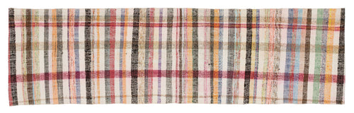 Girit Beige Striped Wool Handmade Area Rug 2'6" x 8'9"