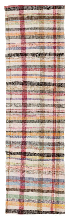 Girit Beige Striped Wool Handmade Area Rug 2'6" x 8'9"