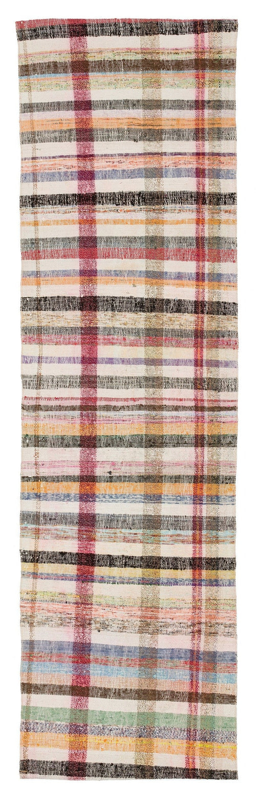 Girit Beige Striped Wool Handmade Area Rug 2'6" x 8'9"