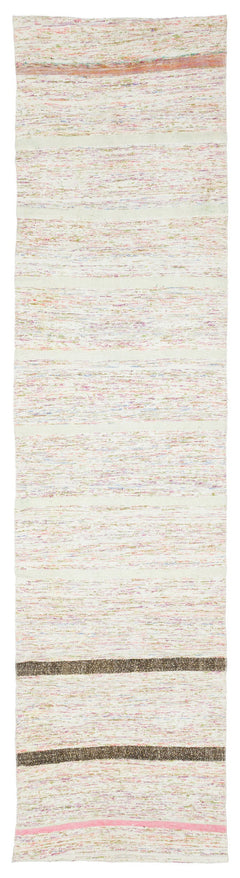 Girit Beige Striped Wool Handmade Area Rug 2'9" x 11'0"