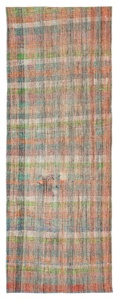 Girit Orange Striped Wool Handmade Area Rug 2'11" x 7'8"
