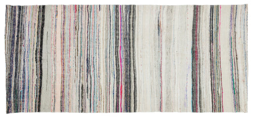 Girit Beige Striped Wool Handmade Area Rug 4'4" x 9'7"