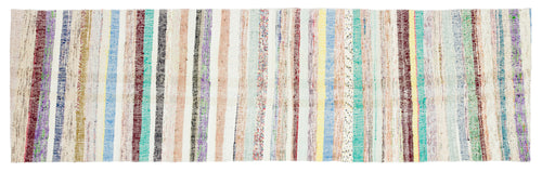 Girit Beige Striped Wool Handmade Area Rug 2'11" x 10'1"