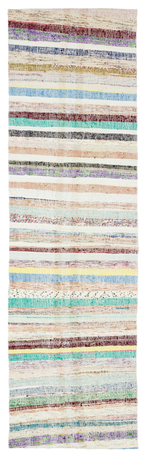 Girit Beige Striped Wool Handmade Area Rug 2'11" x 10'1"