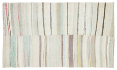 Girit Beige Striped Wool Handmade Area Rug 4'11" x 8'4"