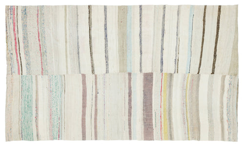 Girit Beige Striped Wool Handmade Area Rug 4'11" x 8'4"
