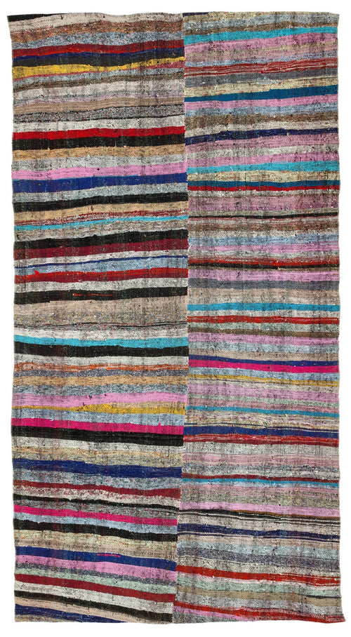 Girit Beige Striped Wool Handmade Area Rug 5'7" x 9'9"